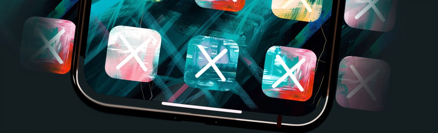 a phone displaying several app icons in different colors