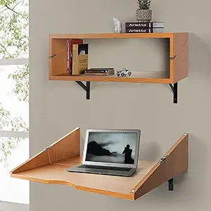 Oakrain Wall Desks for Small Space, Wall Mounted Folding Desk, Floating Desk for Office Home, Wall Folding Table, Floating Bedside Table for Bedroom (Brown)