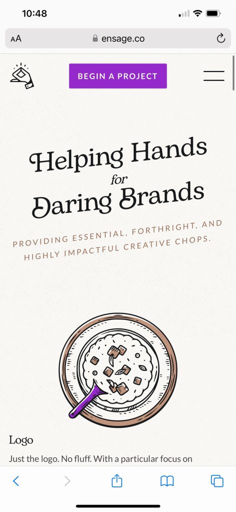 screenshot of Ensage website from iPhone