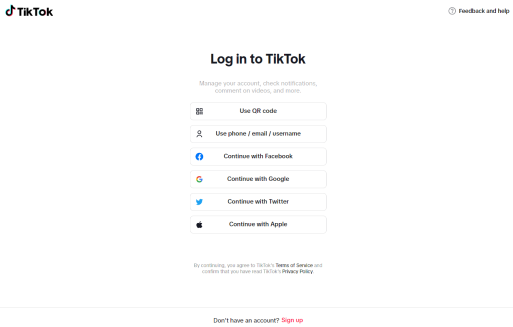 TikTok's website