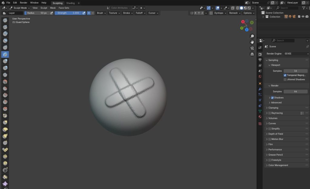 A grey sphere in Blender