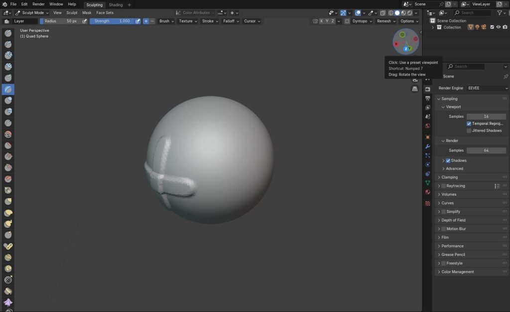 A gray sphere in Blender