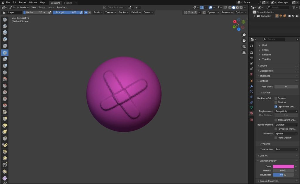 A purple sphere in Blender