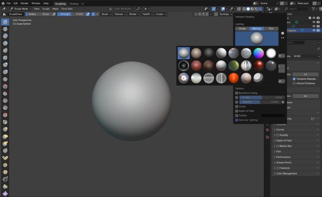 Viewport shading options