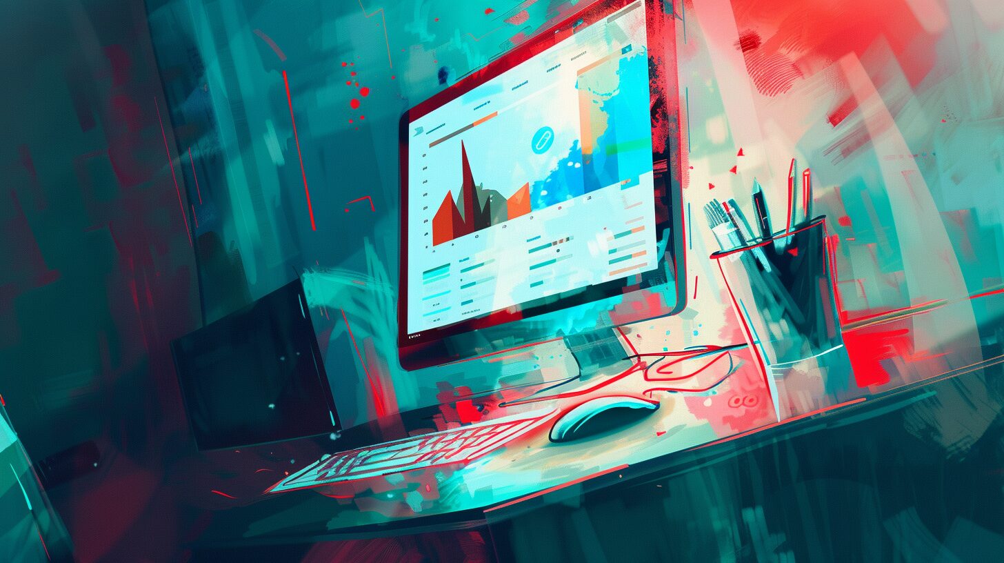 a computer with graphs on the screen