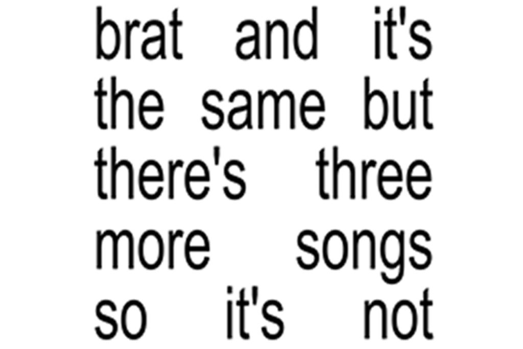 Charli XCX's deluxe Brat album cover showing black font on a white background.