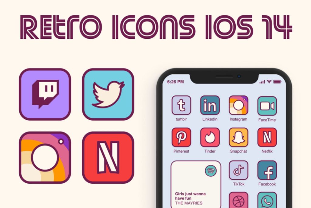 bold vintage style icons with retro colors