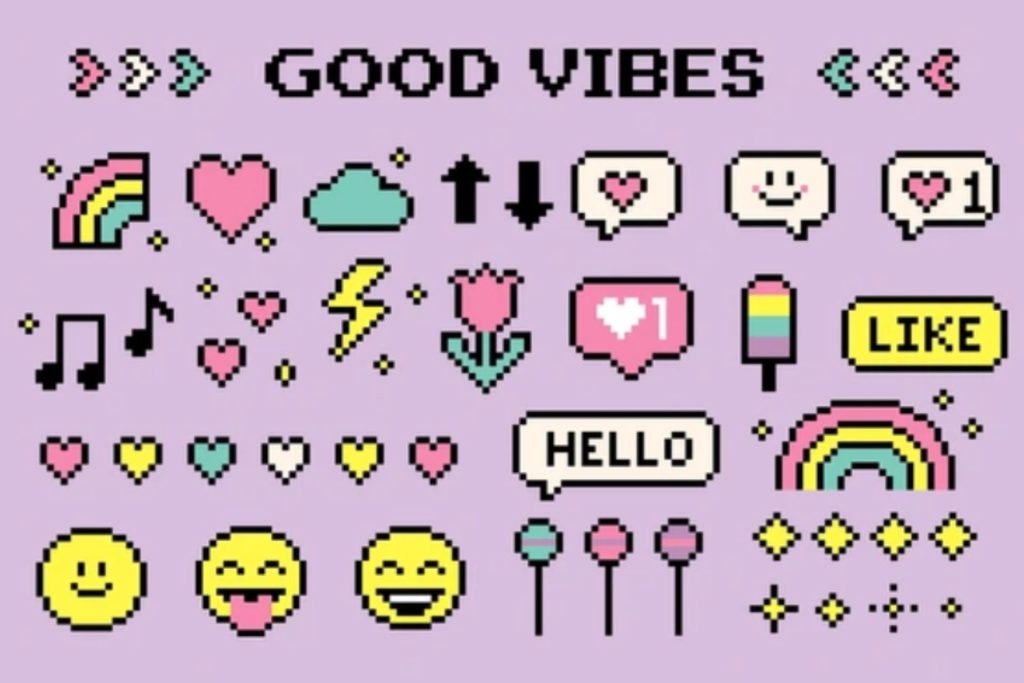 pixelated icons with emojis