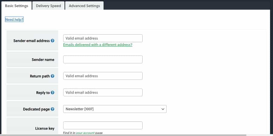 basic settings for newsletter plugin