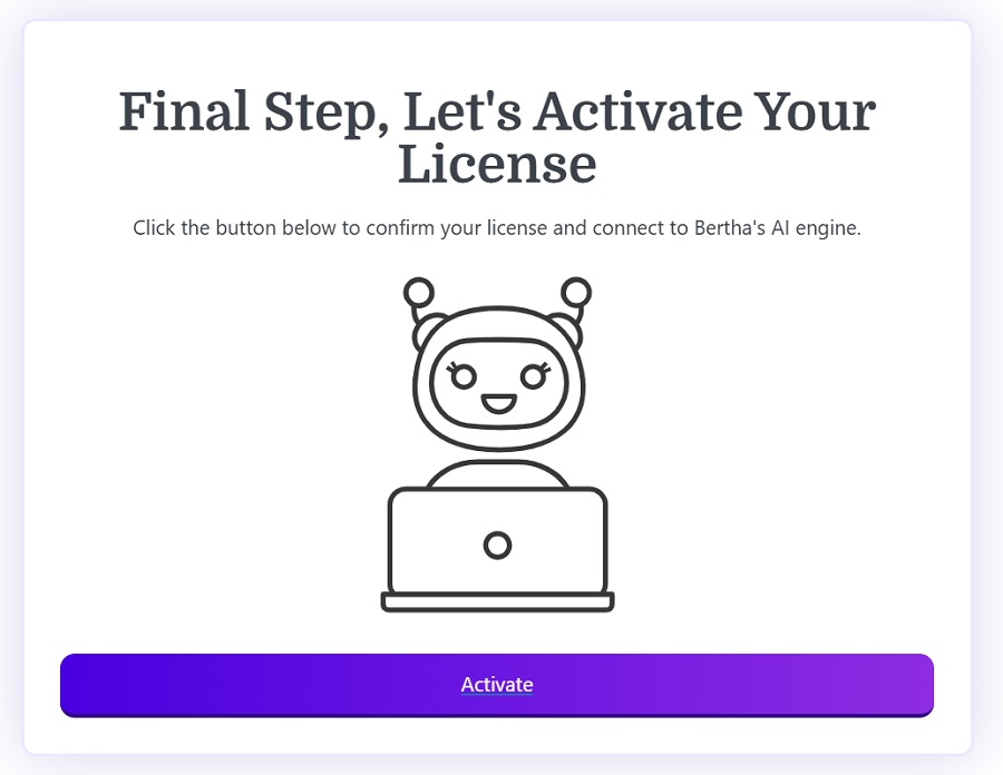 bertha activate license screenshot
