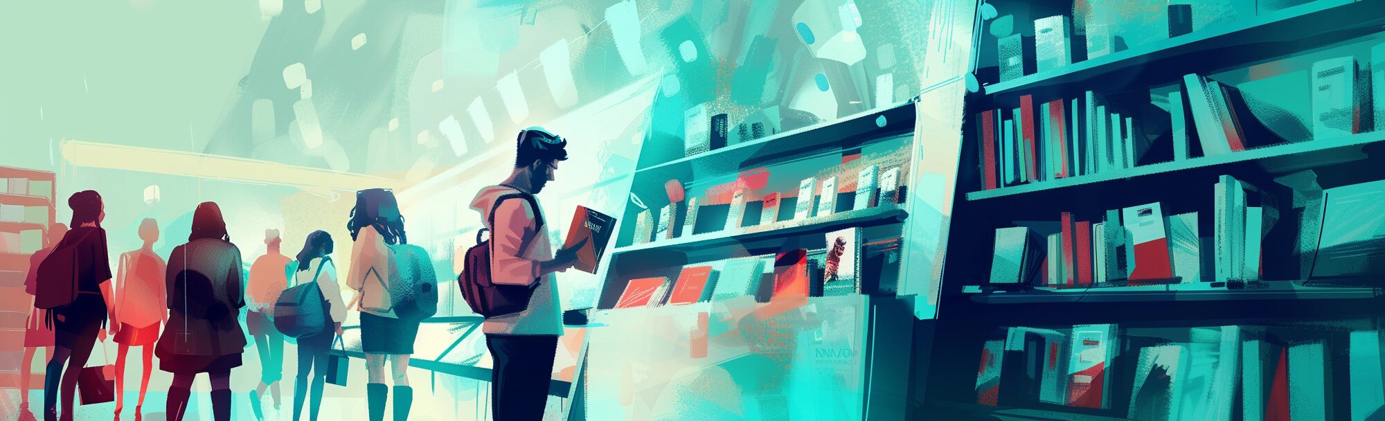 a person at a bookstore examining a book