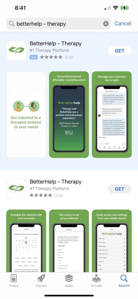 betterhelp app screenshot