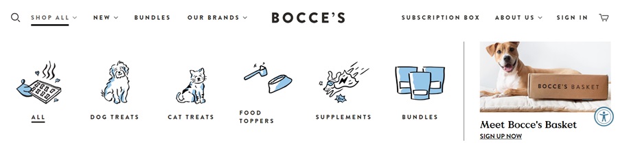 screenshot of the cute icons on bocce's bakery site