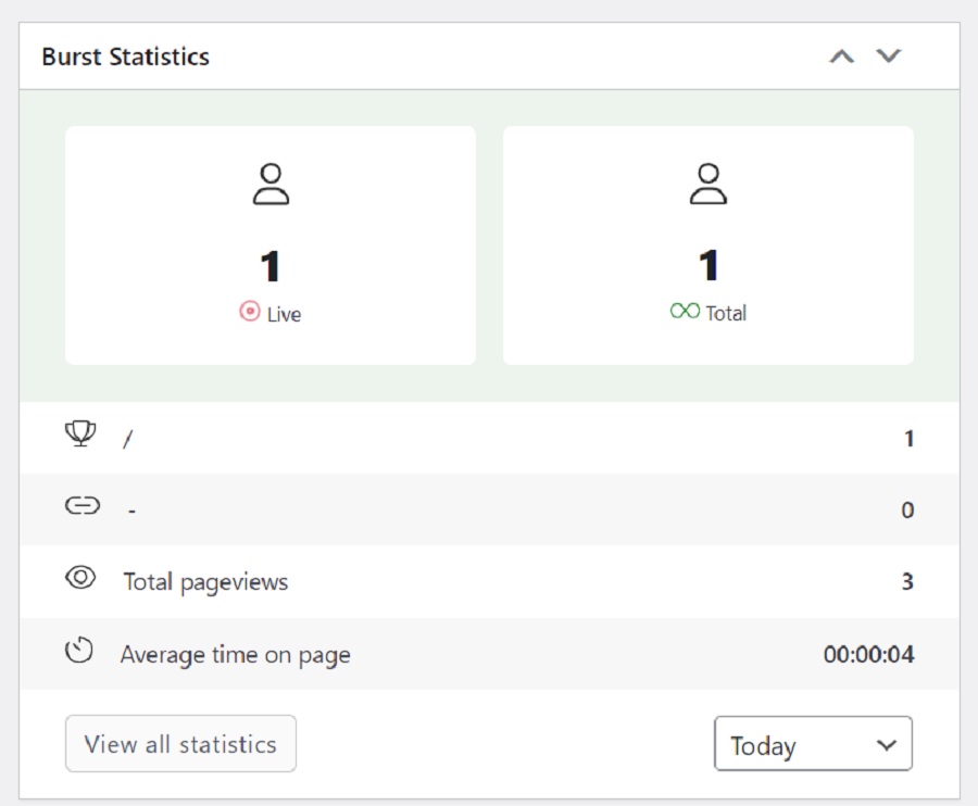 burst statistics in dashboard