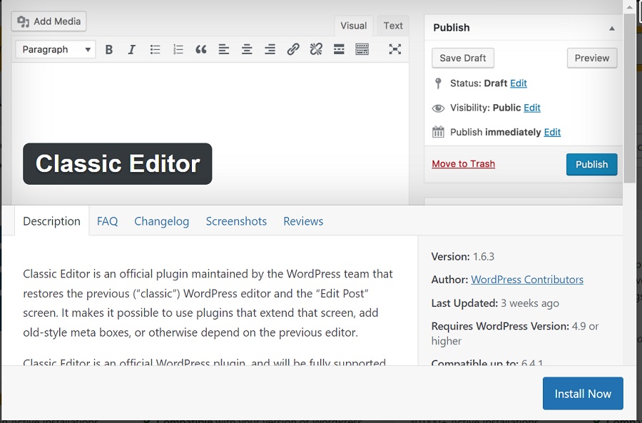 wordpress classic editor plugin
