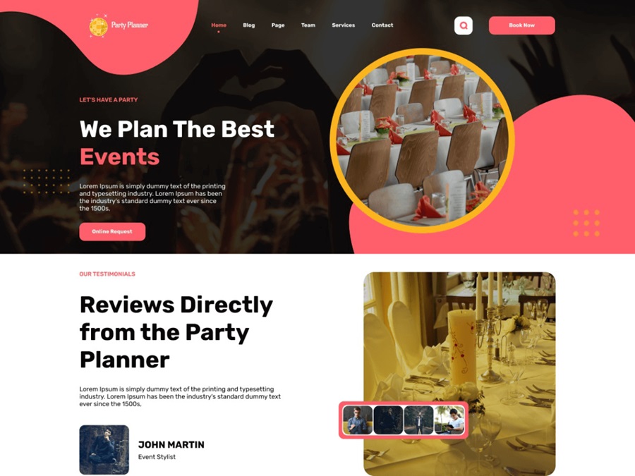 screenshot of classic events theme