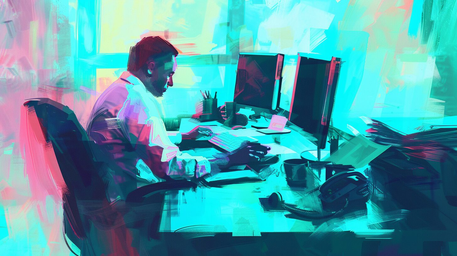 a man typing an email at a computer