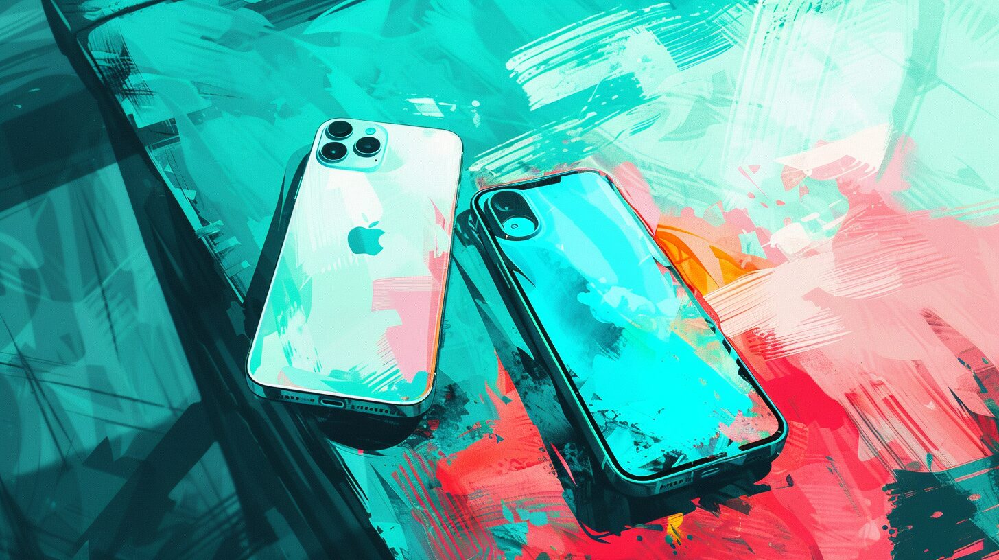 an iphone sitting on a table next to an android phone