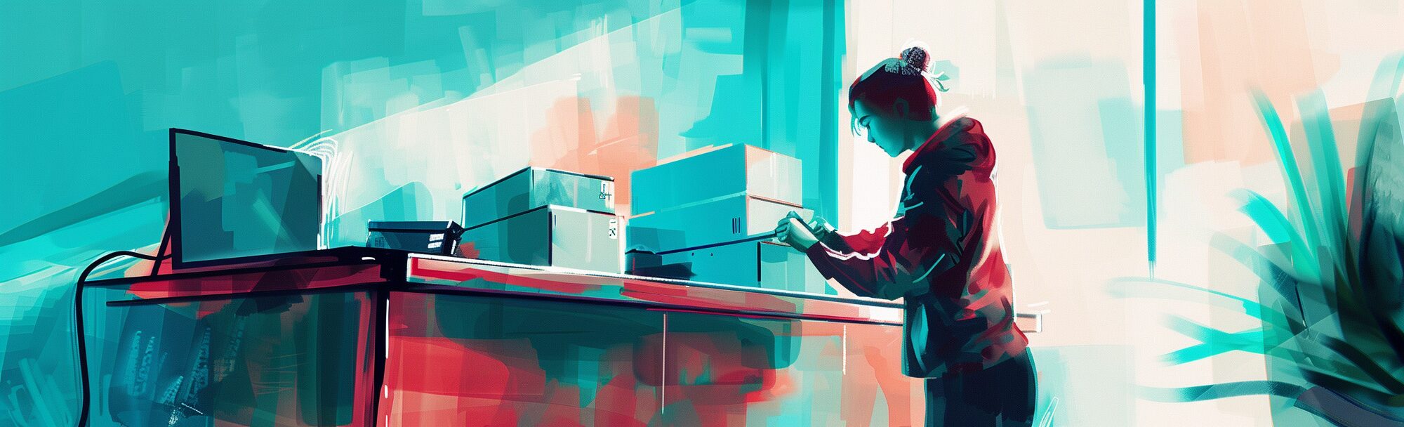 a person taping a box together on a desk