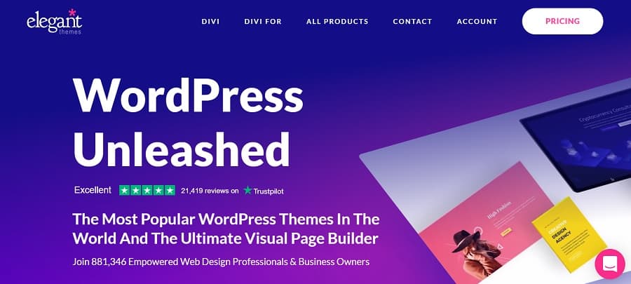 screenshot elegant themes home page