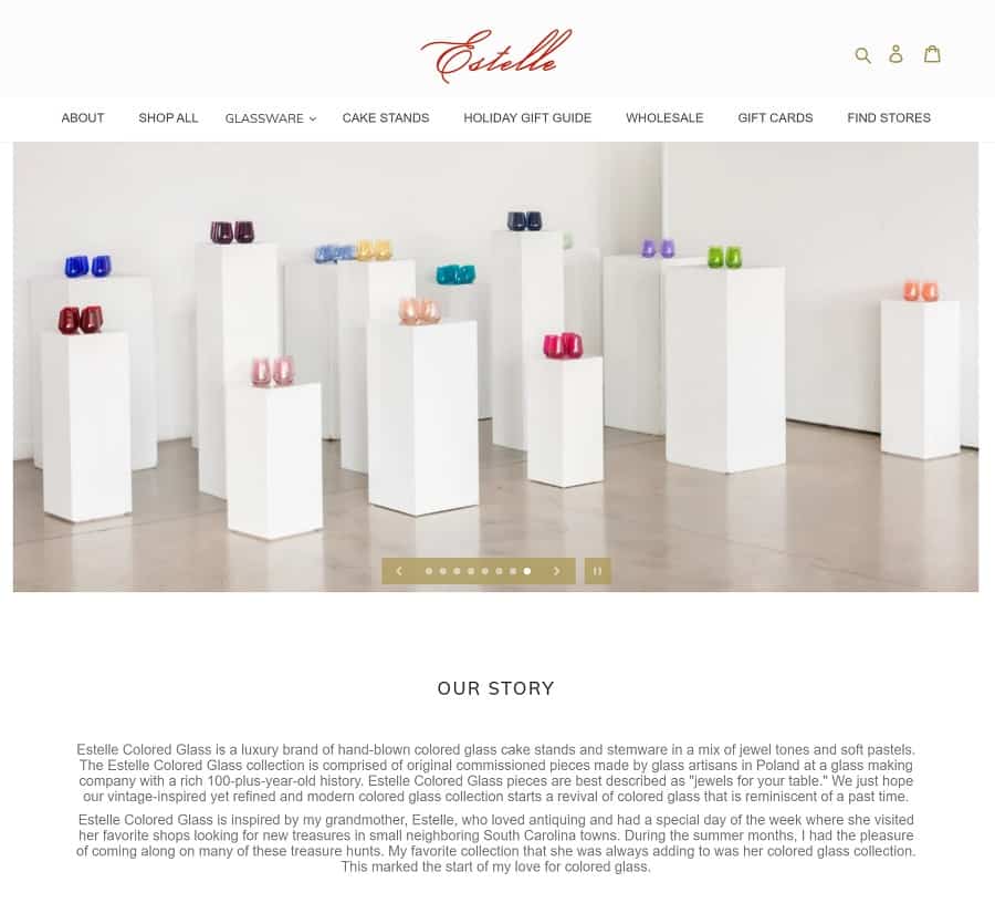 screenshot of estelle colored glass website
