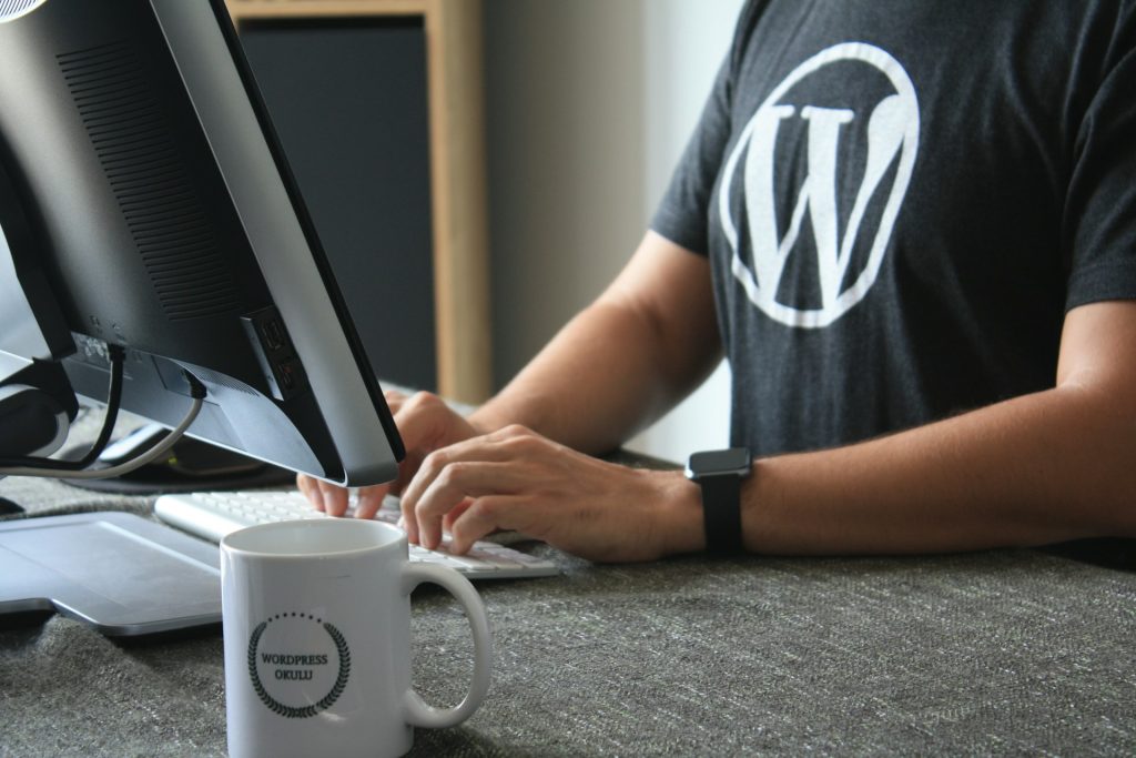 Person at Computer Wearing WordPress Shirt
