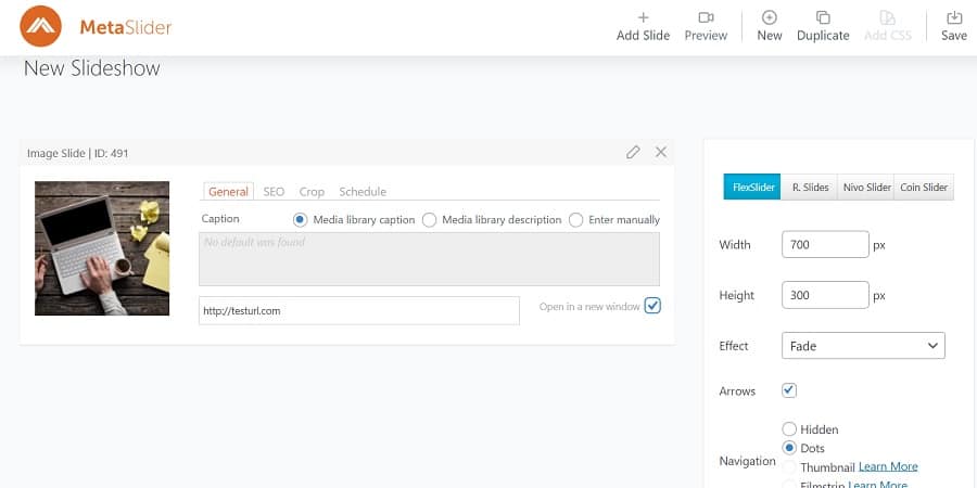 Fill in MetaSlider details