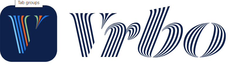 Vrbo's logo featuing bold, stylized typography and parallel curved lines