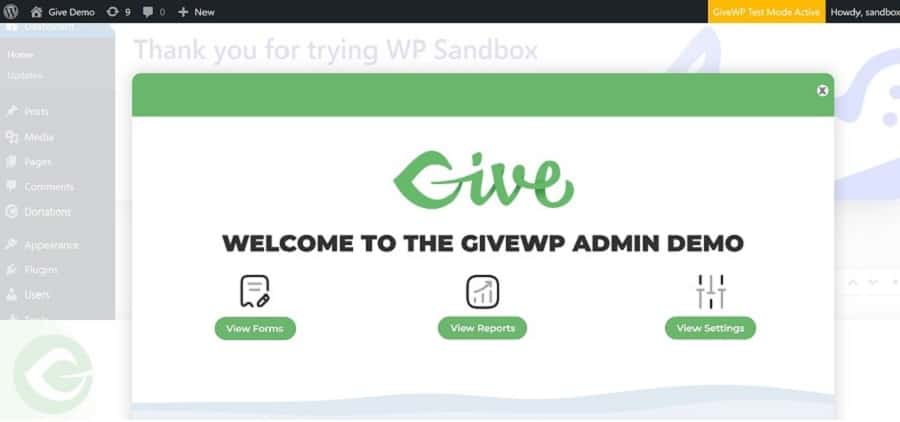 givewp dashboard