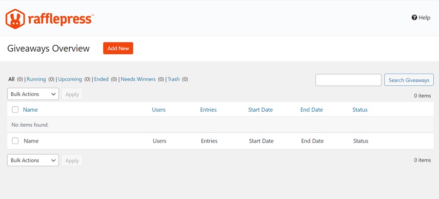 giveaways overview for rafflepress screenshot