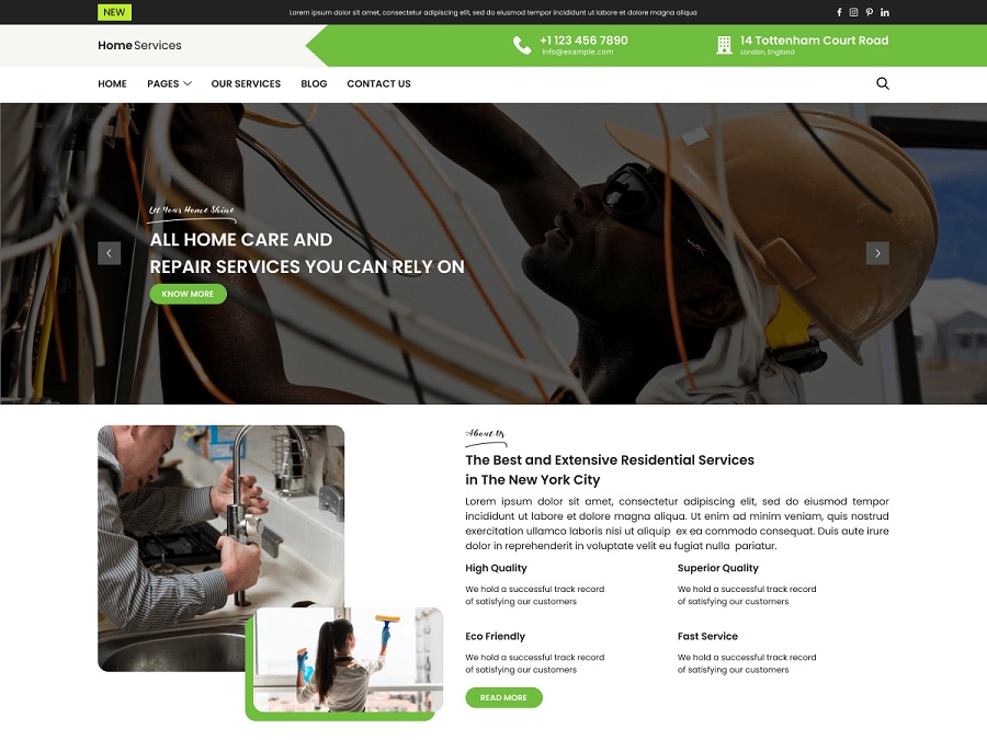 screenshot of home services theme