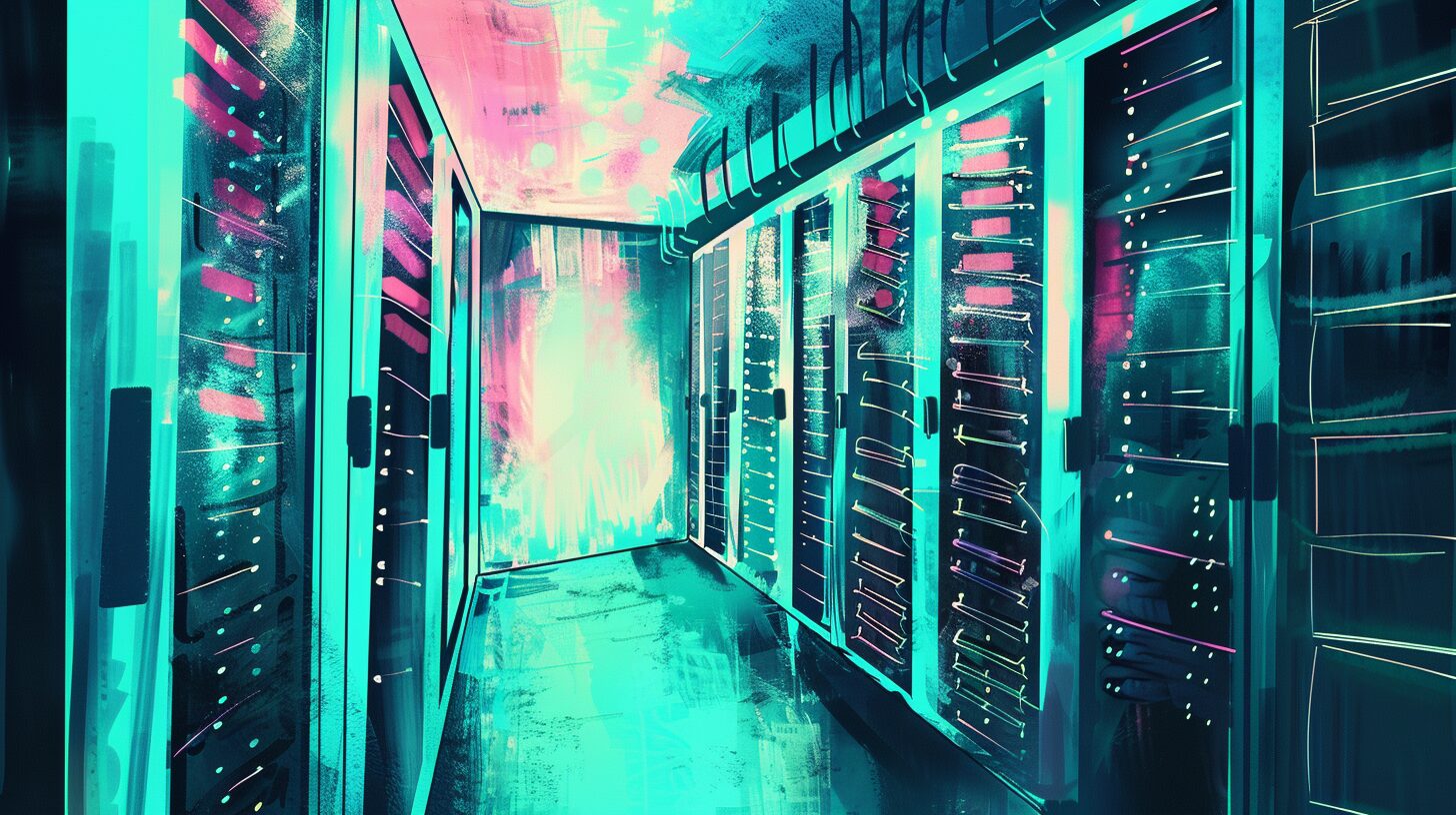 an artistic depiction of a hosting server room