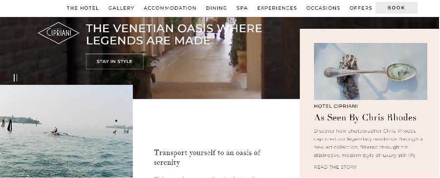 hotel capriani example of hotel website design