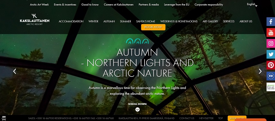 kakslauttanen arctic resort example of hotel website design