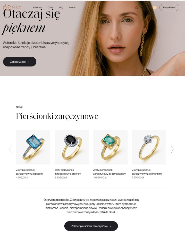 screenshot of kukla gold white website design