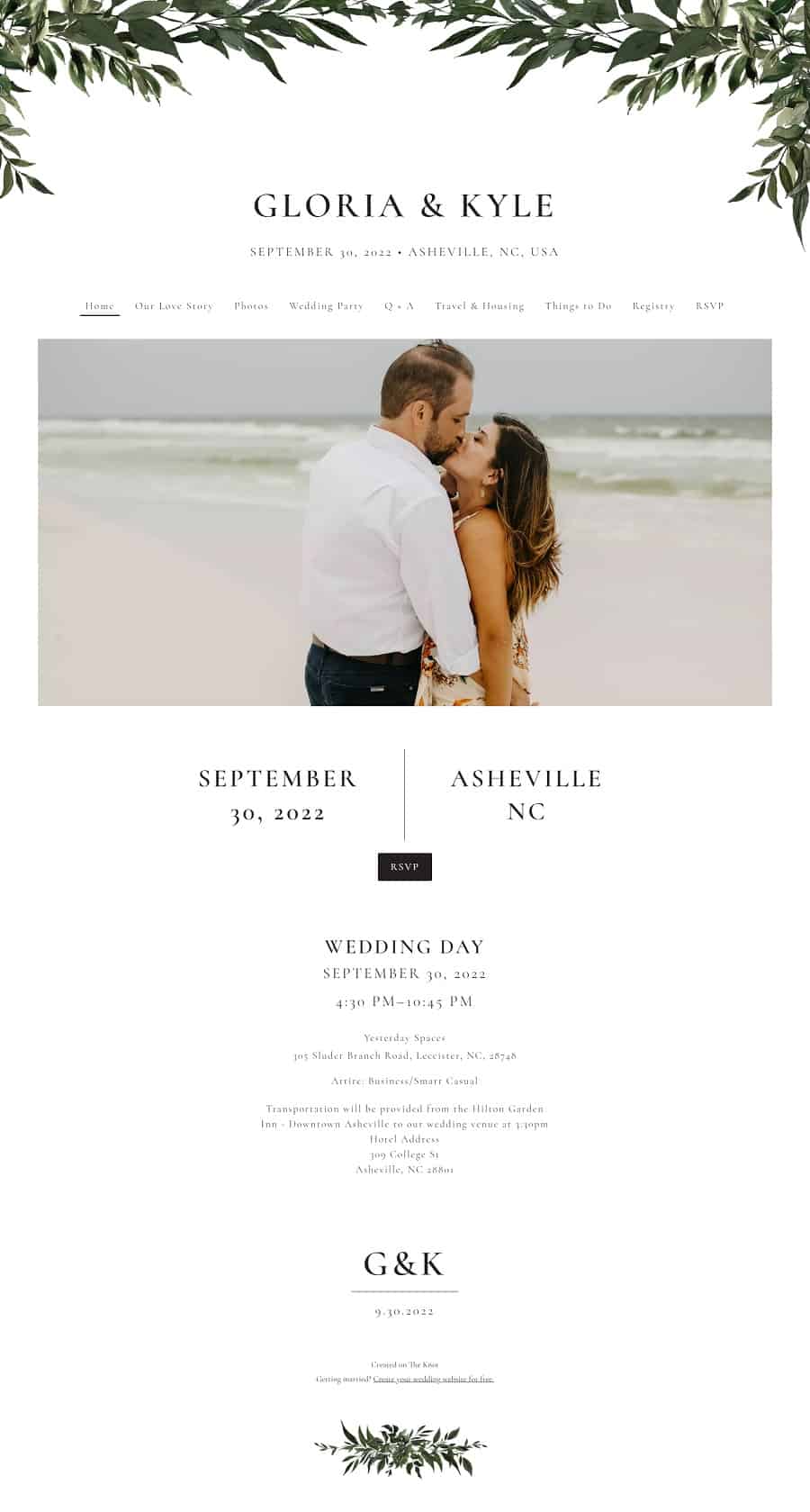 example of how to create a wedding website kyle and gloria screenshot