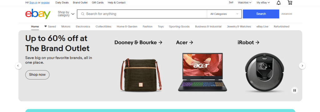 Ebay's landing page.