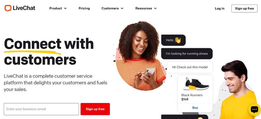 screenshot of livechat landing page