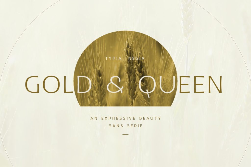 The words gold and queen written in a majestic font style.
