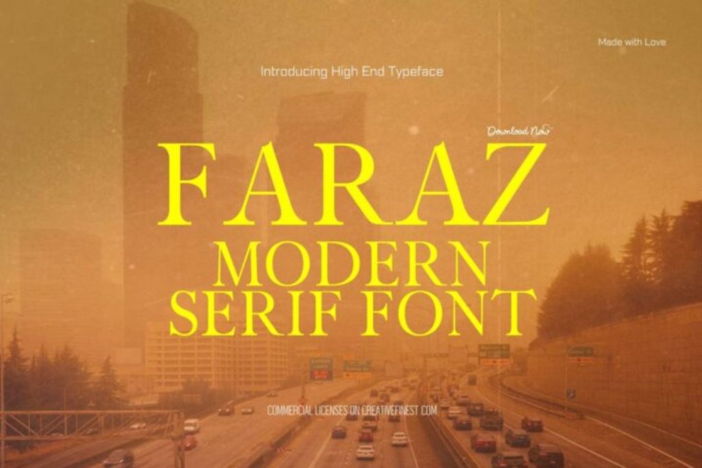 Faraz modern serif font in elegant typography.