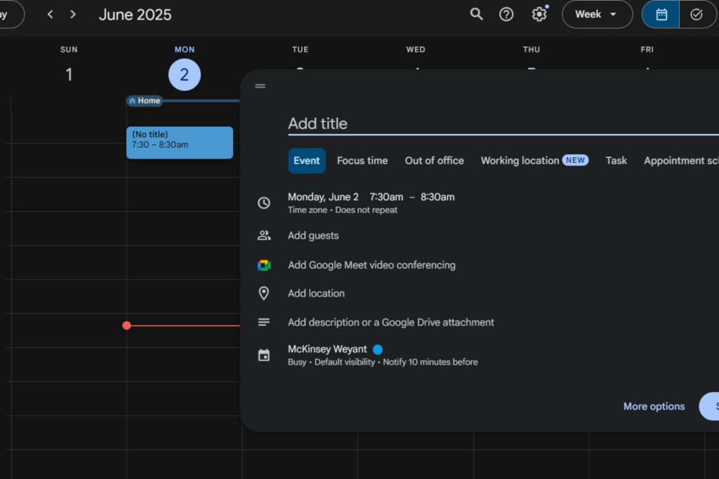 A screenshot of Google Calendar