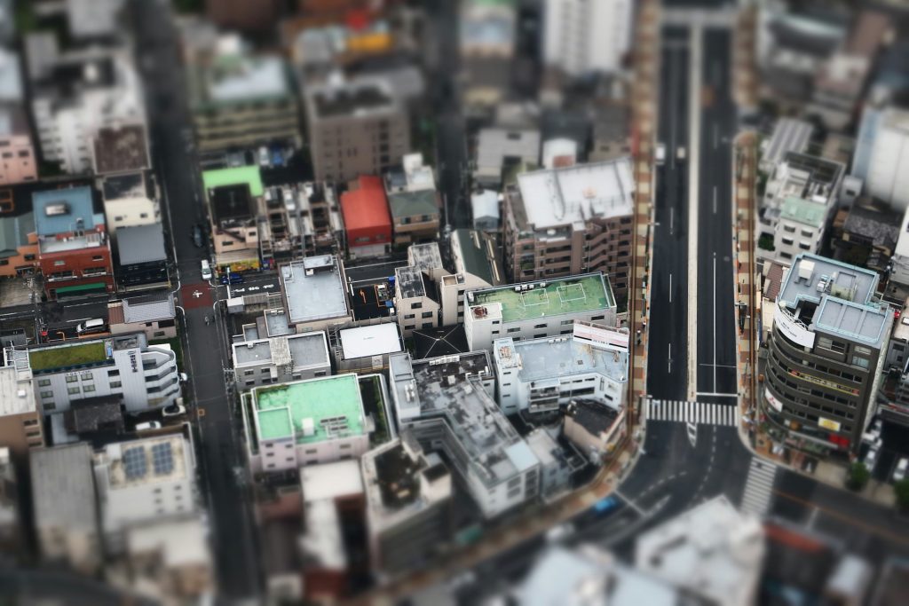A cityscape with the tilt-shift effect