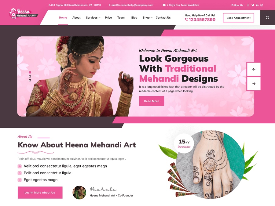 mehndi tattoo artist wordpress theme screenshot