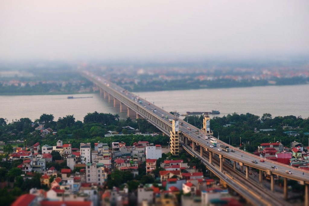 A bridge with the tilt-shift effect