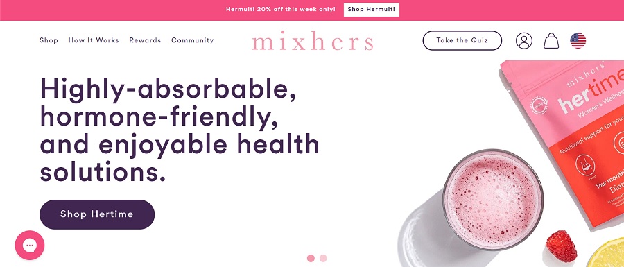mixhers pink website design screenshot