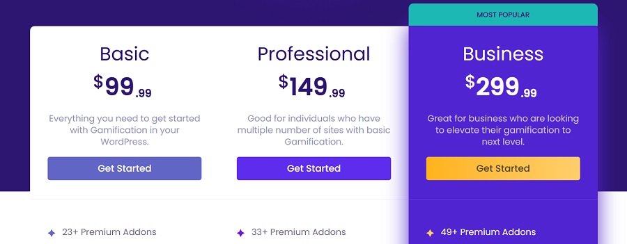 screenshot of pricing for addons