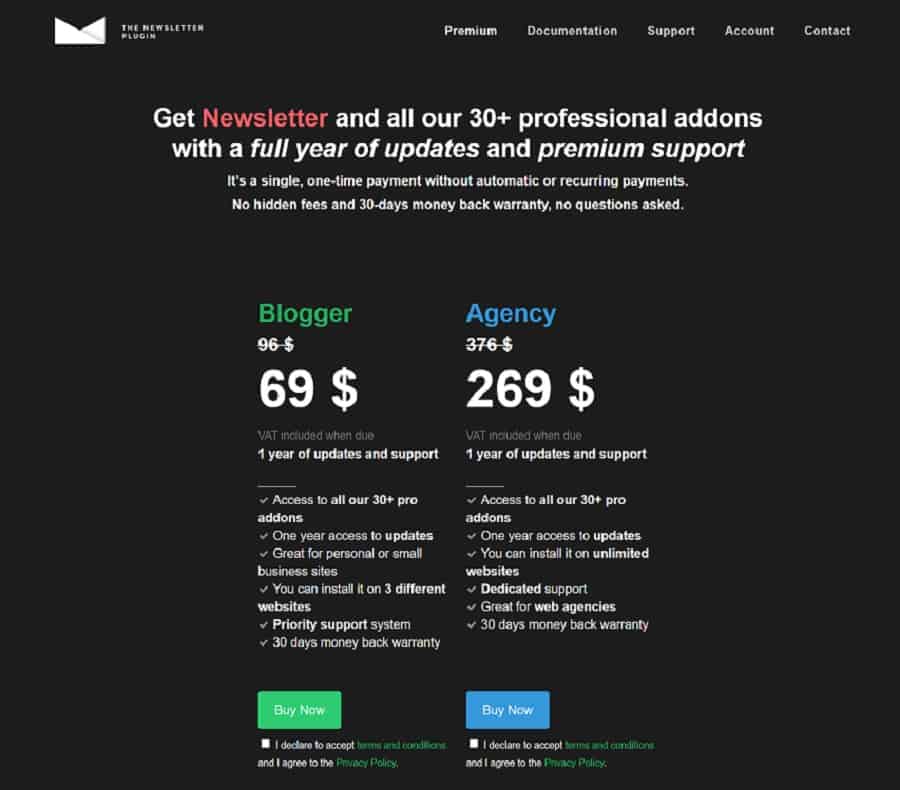 newsletter plugin pricing