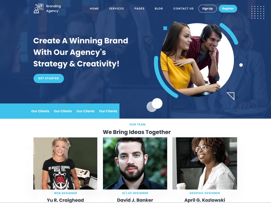 screenshot of omega design agency theme