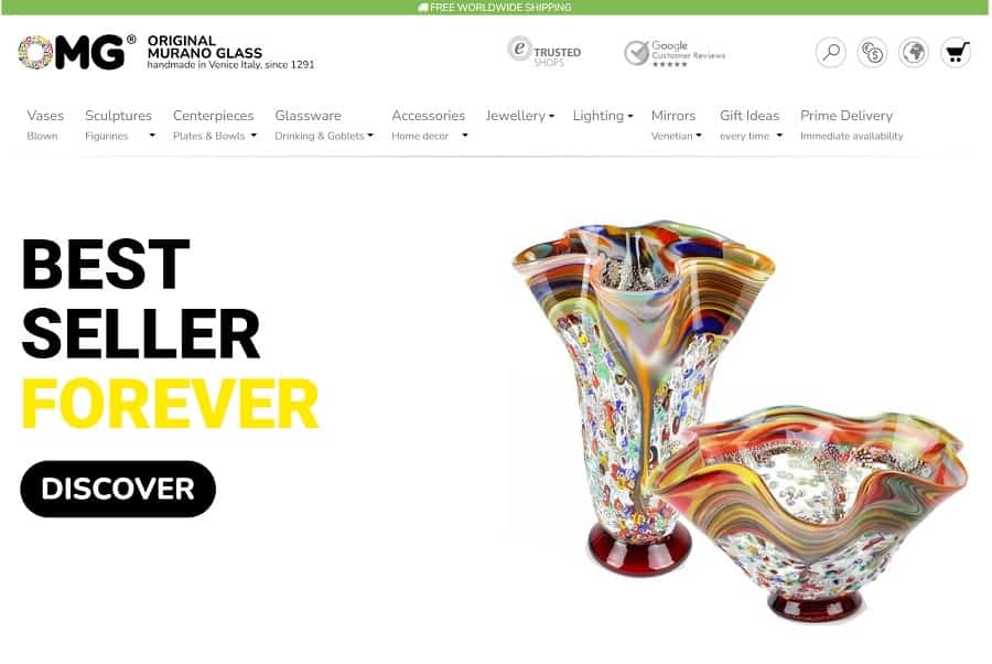 original murano glass website screenshot