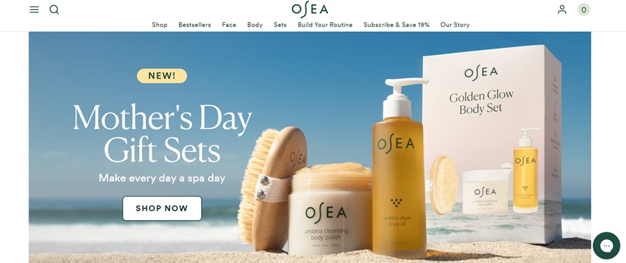 screenshot of osea website to showcase nature color scheme from the beach